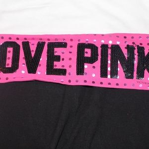 Yoga Pants With Black Sequence LOVE PINK on back